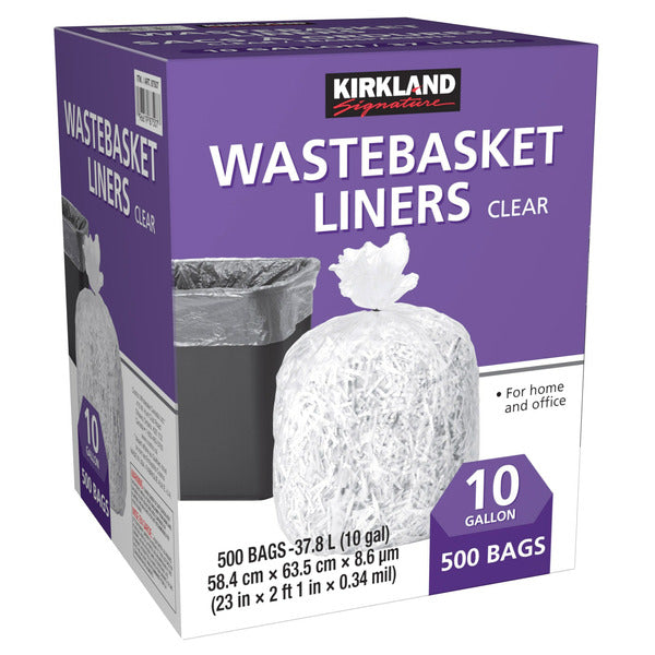Kirkland Signature 10 Gallon Clear Wastebasket Liner 500 ct
