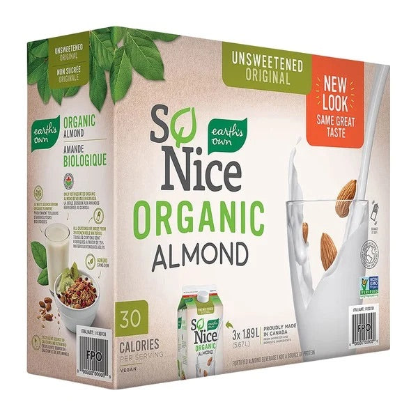 So Nice Organic Unsweetened Almond Milk